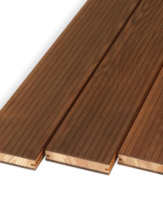 HNT_PRO_Terrassendiele_-_Komfortdiele_-_Larche_Thermoesche_01__copy__Jost_amp_Bayer | © Thermodiele Esche V-Nut und Terraflex System Deck Thermoesche, Kern Lärche stäbchenverklebt © Jost&Bayer